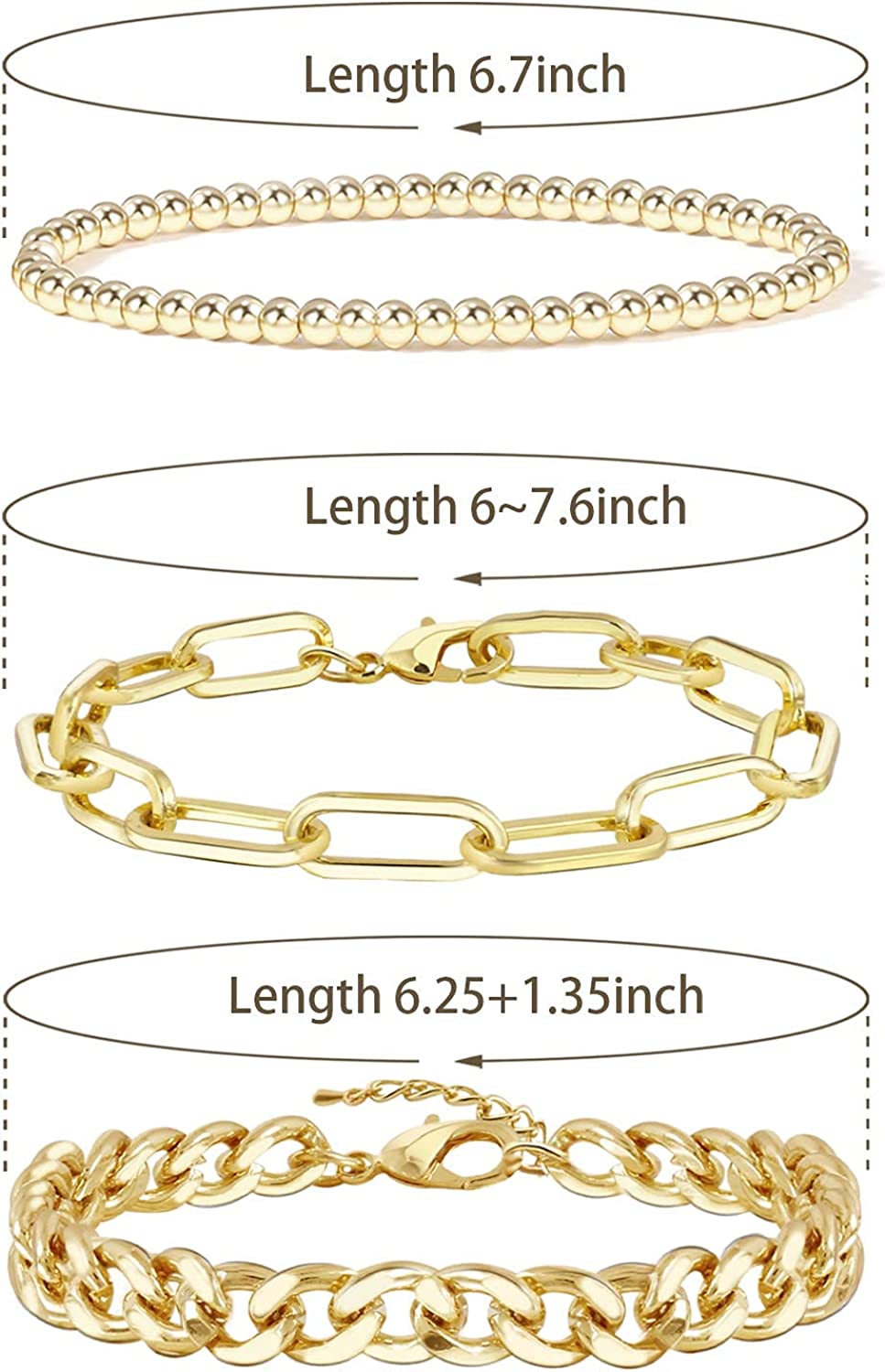 CONRAN KREMIX Gold Chain Bracelet Sets for Women Girls 14K Gold Plated Dainty Link Paperclip Bracelets Stake Adjustable Layered Metal Link Bracelet Set Fashion Jewelry - Image 4